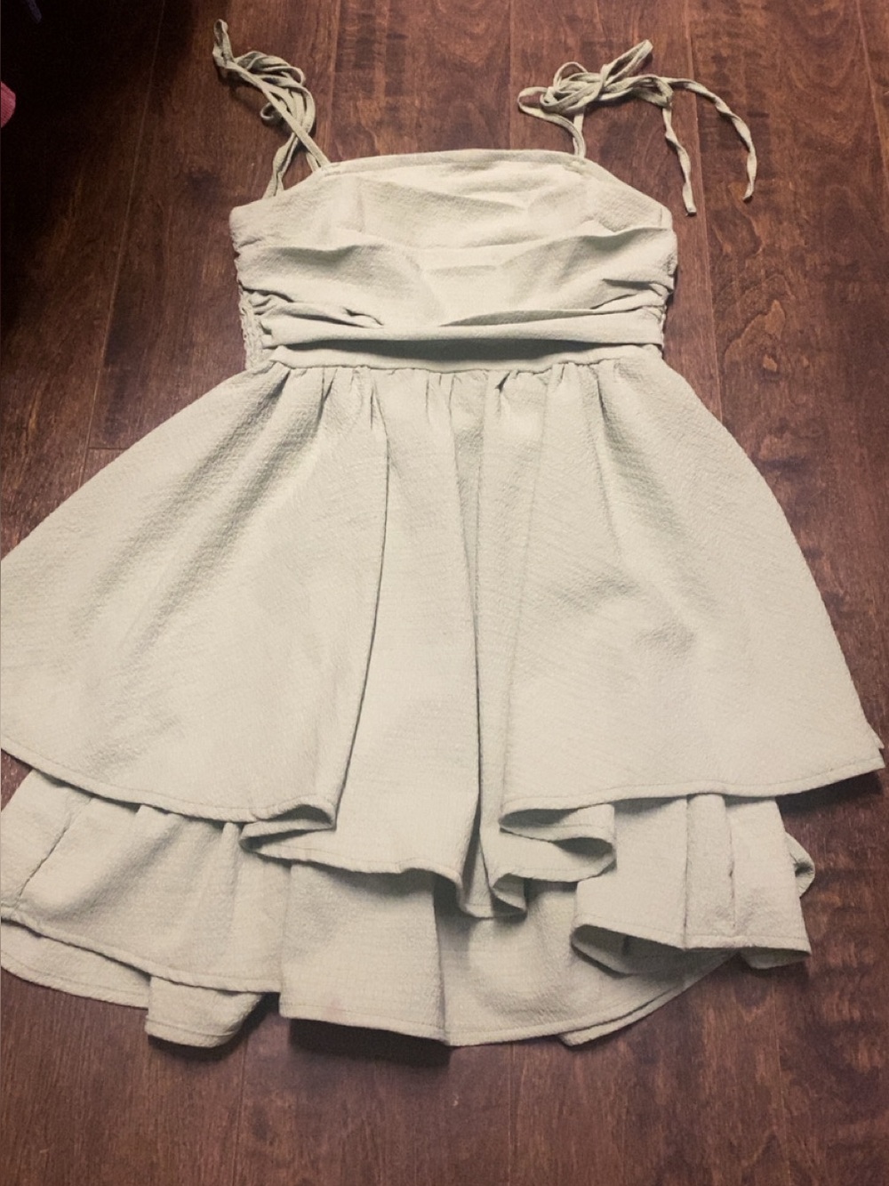 SHEIN Light Sage Green Tie-Strap Layered Party Dress